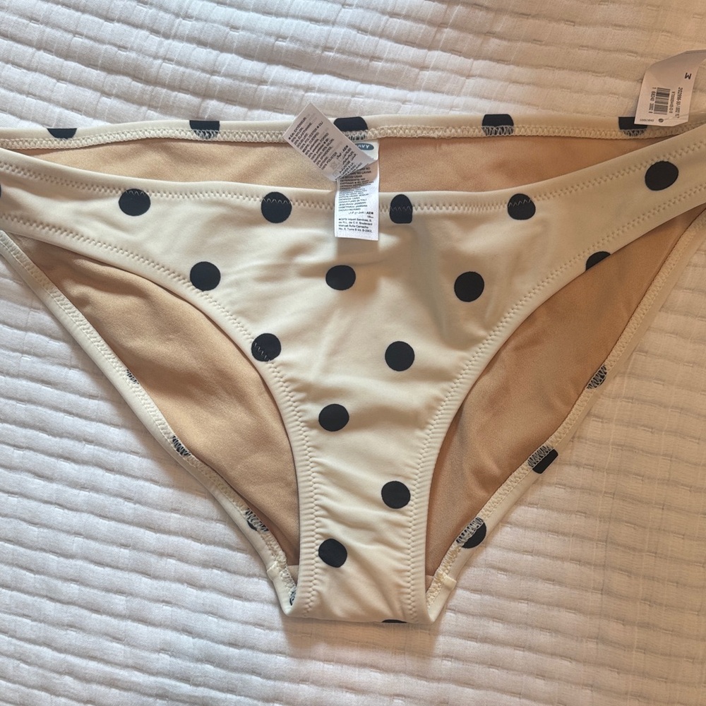 Old Navy Cream Swim Bottoms with Black Polka Dots